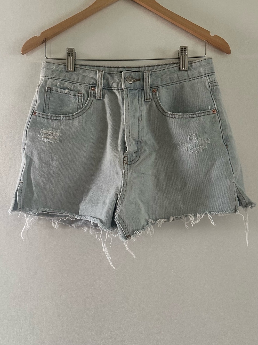 wild fable Light Blue Distressed High-Rise Denim Shorts